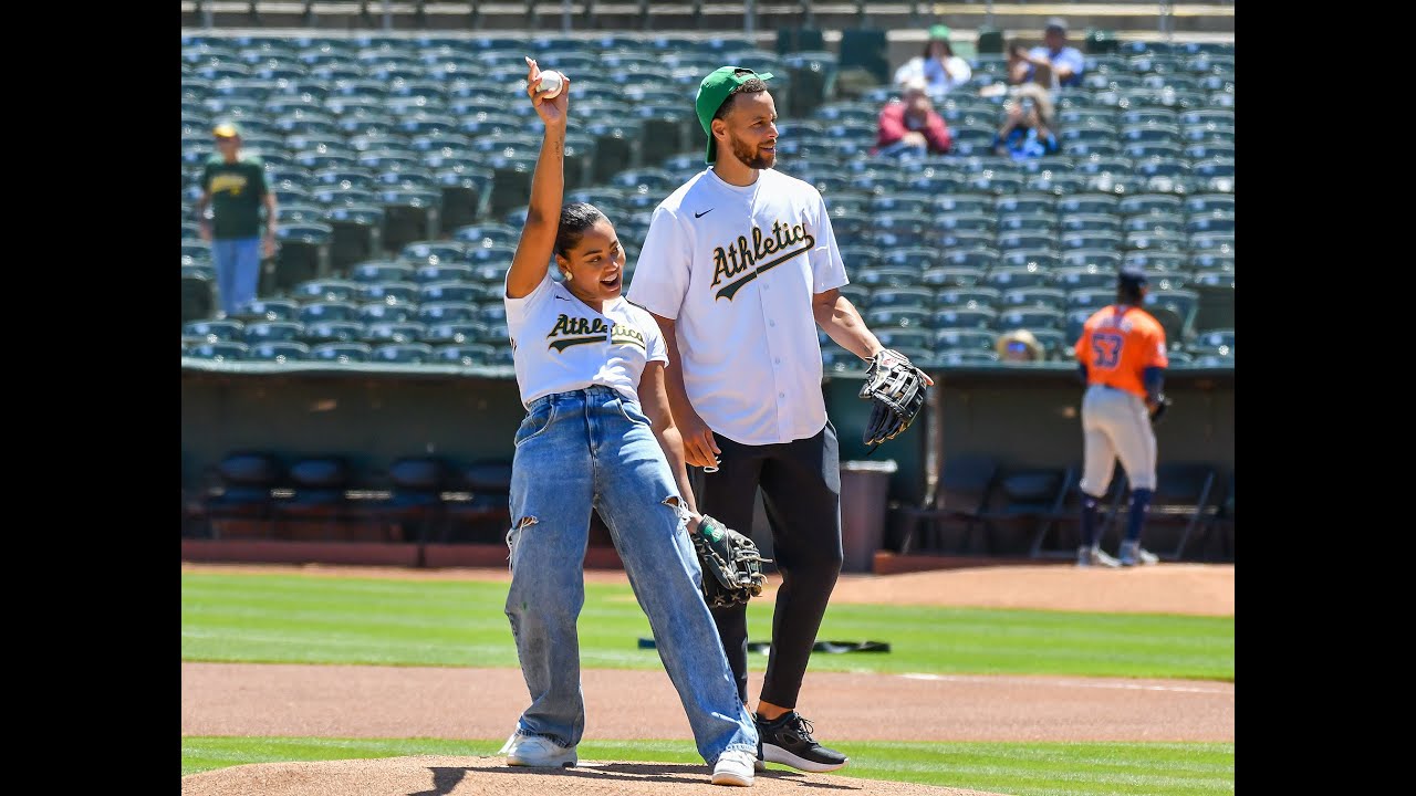 Stephen Curry Throws Wild First Pitch At Oakland A’s Game During Day Out With Wife Ayesha