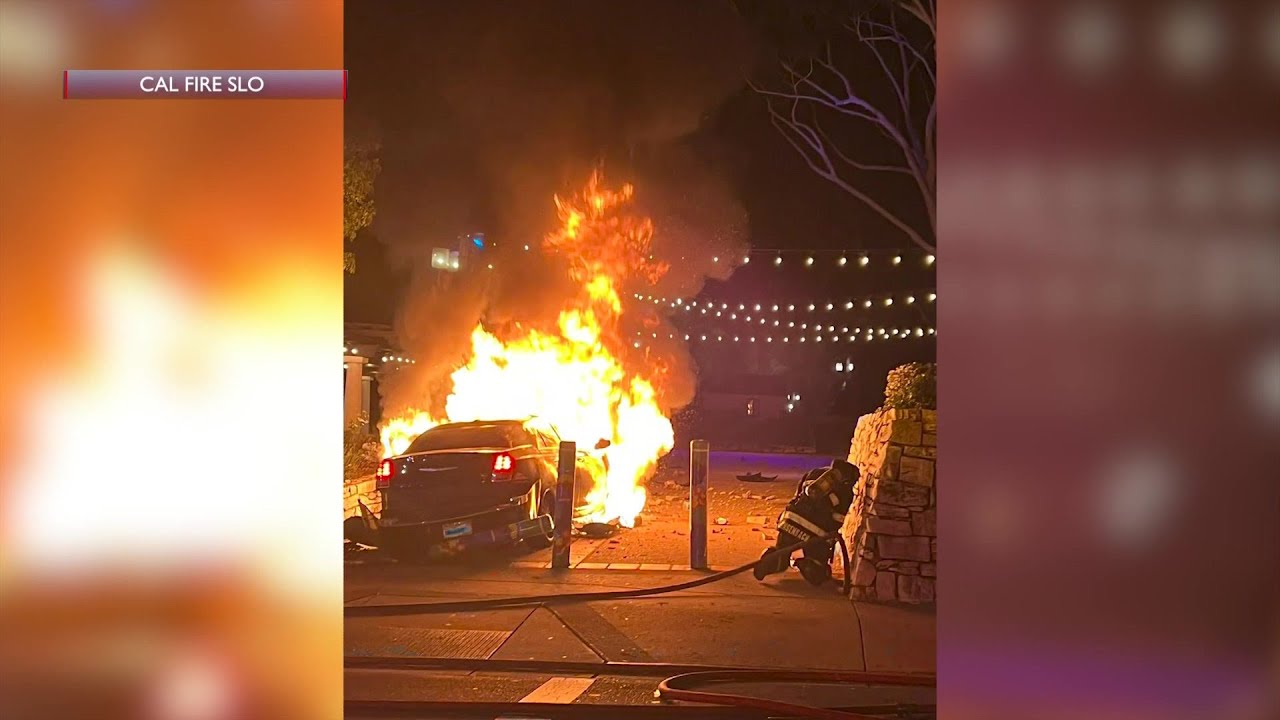 Car Accident In San Luis Obispo Early Tuesday Morning Causes Vehicle To Go Up In Flames