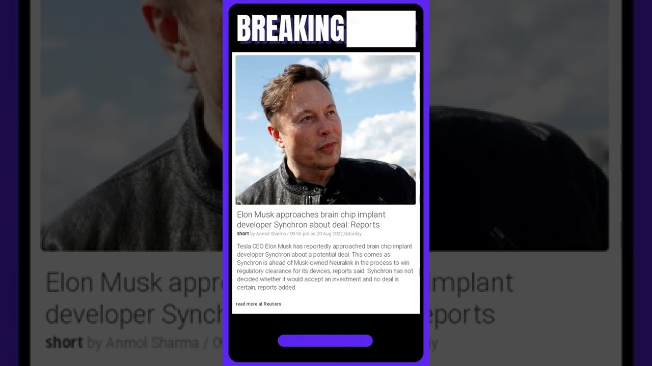 Current News: Elon Musk Approaches Brain Chip Implant Developer Synchron About Deal: Reports #shorts