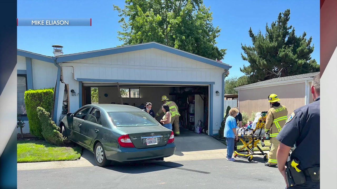 Elderly Woman Accidentally Car Crashes In Santa Maria Home, Minor Injuries Reported