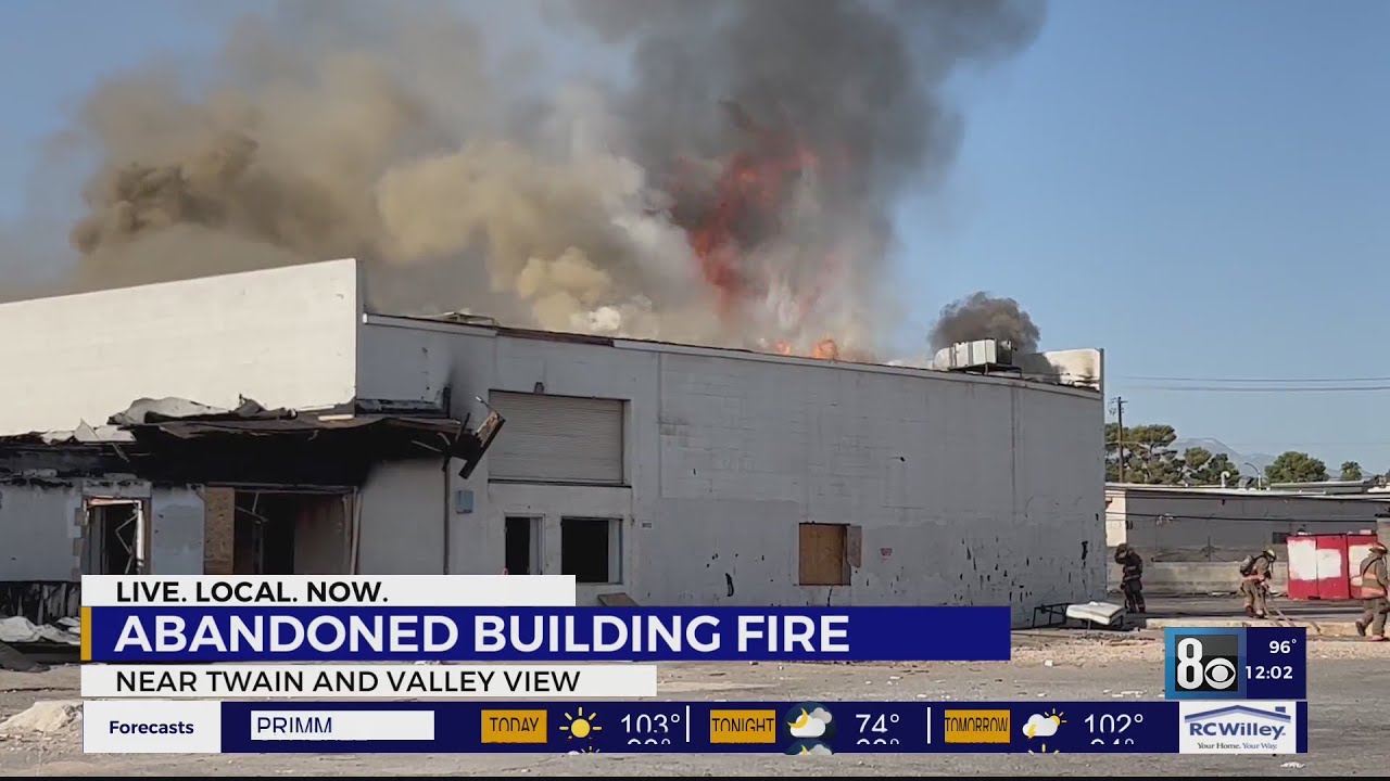 Fire Burns Building West Of Las Vegas Strip