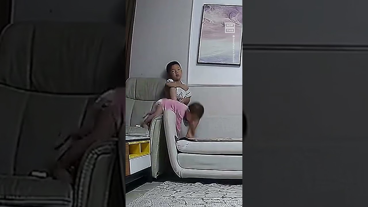 Little Boy Saves Baby Sister From Falling Off Couch