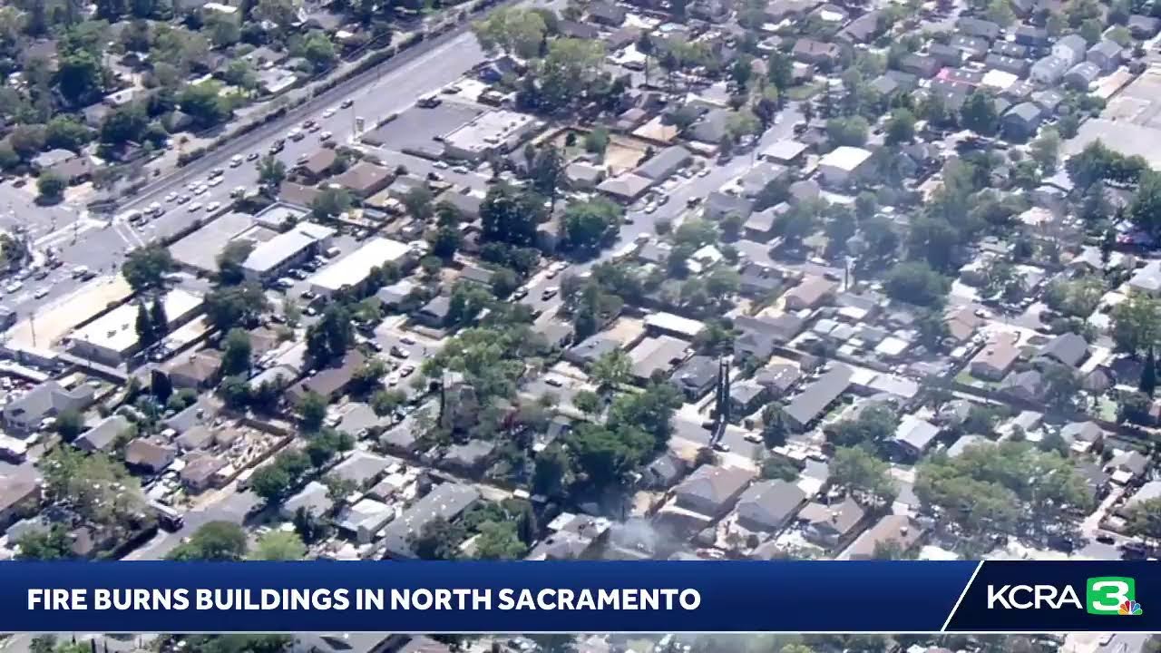 Livecopter 3 Is Over A Fire That Has Spread Into Multiple Buildings In The North Sacramento Area.