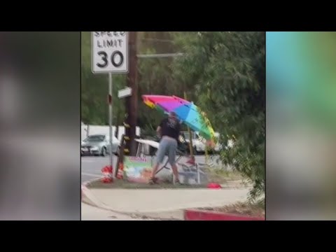 Man Destroys Street Vendors Stand With Axe