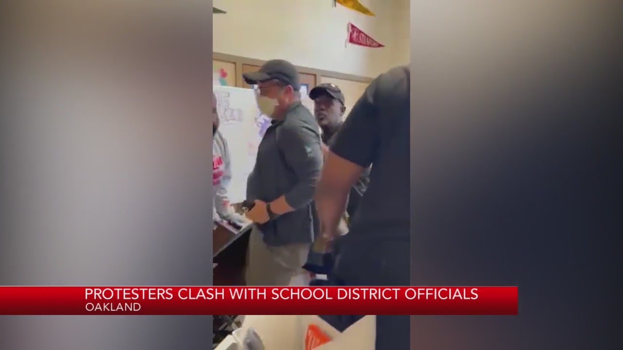 Protesters clash with school district officials in Oakland 1 Protesters Clash With School District Officials In Oakland
