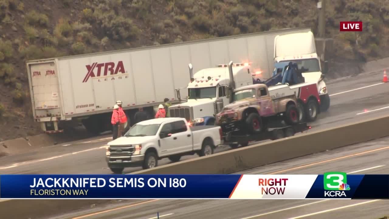 Another Jackknifed Big Rig Blocks I 80