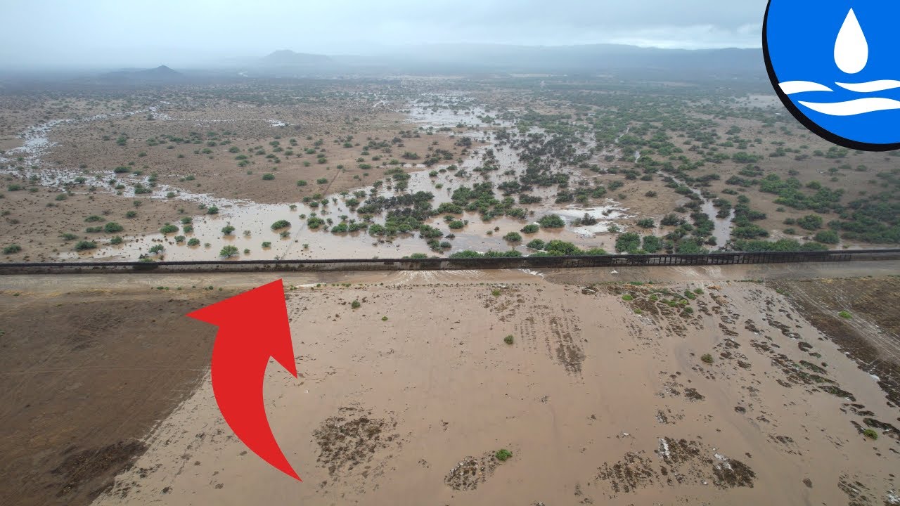 Flash Flood At Border Wall Outside San Diego – Tropical Storm Kay