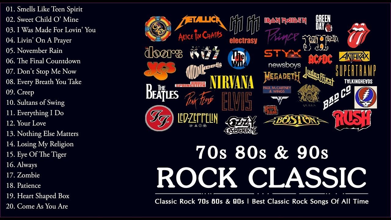 Guns Roses, Nirvana, Bon Jovi, Queen, Ccr, Led Zeppelin, Acdc – Classic Rock 70s 80s And 90s