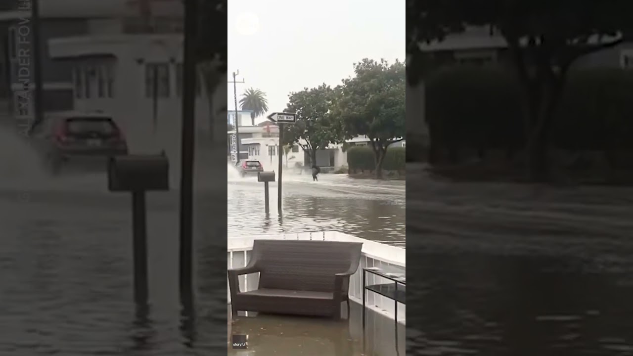 California man street surfs after heavy flooding in Santa Cruz | USA TODAY #Shorts 1 california man street surfs afte