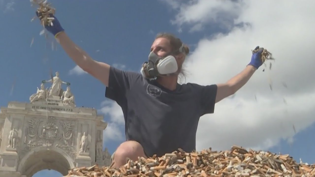 Climate Activist Stages Protest In Lisbon Over Pollution From Cigarette Butts