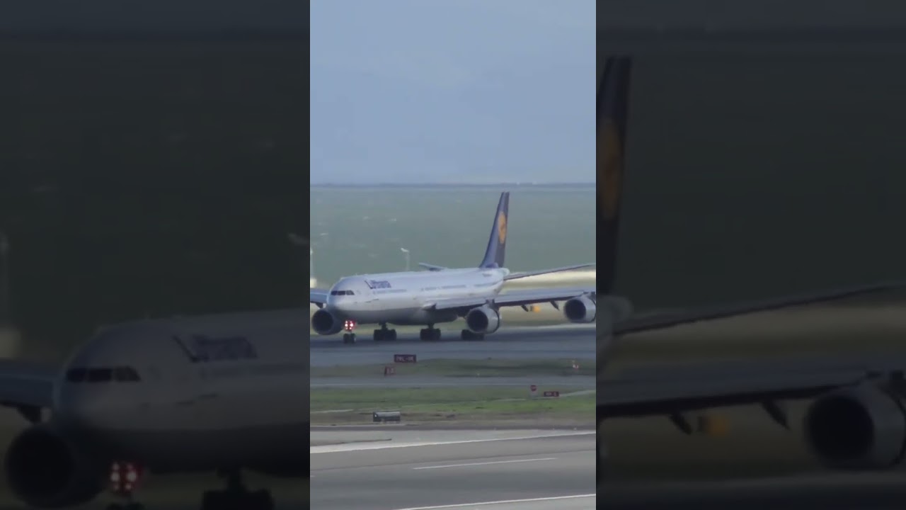 Lufthansa A340 600 Awesome Rudder Action On Landing At Sfo