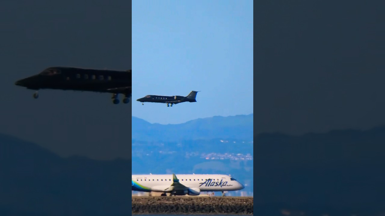 #shorts #airplaneshorts #planeshorts Awesome Black Learjet Landing At Sfo