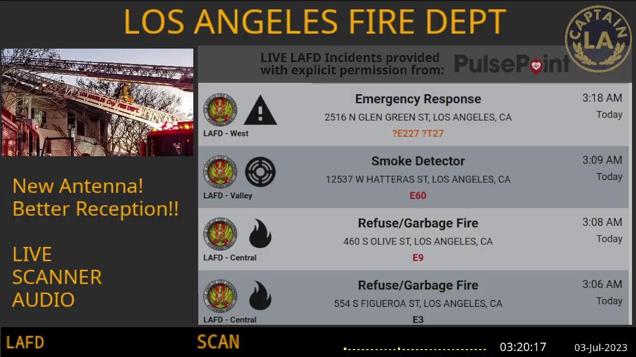 02-Jul-2023 // LAFD Los Angeles Fire Department SCANNER Radio ARCHIVE // FIRE & EMS // LA CAPTAIN 1 02 Jul 2023 // Lafd Los Angeles Fire Department Scanner Radio Archive // Fire & Ems // La Captain