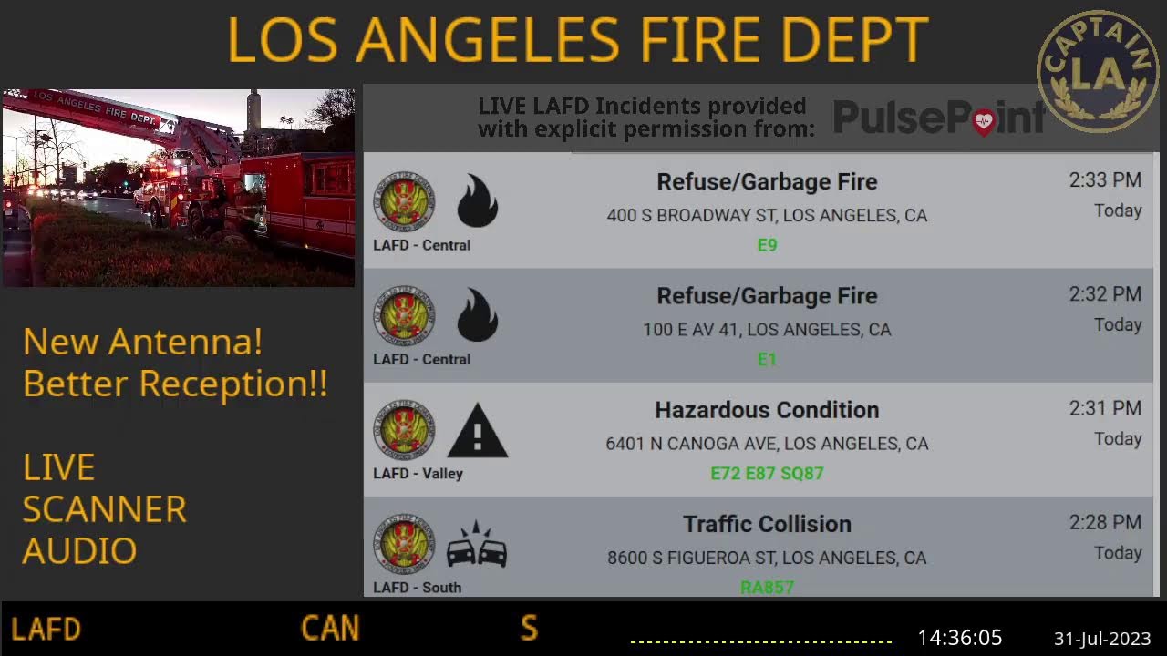 31 Jul 2023 // Lafd Los Angeles Fire Department Scanner Radio Archive // Fire & Ems // La Captain