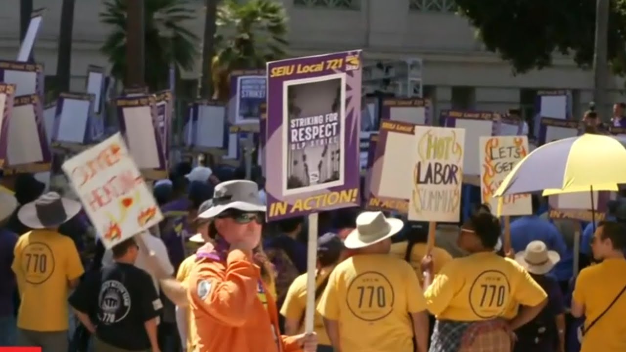 Rally Held At Los Angeles City Hall For City Workers Holding 24 Hour Strike