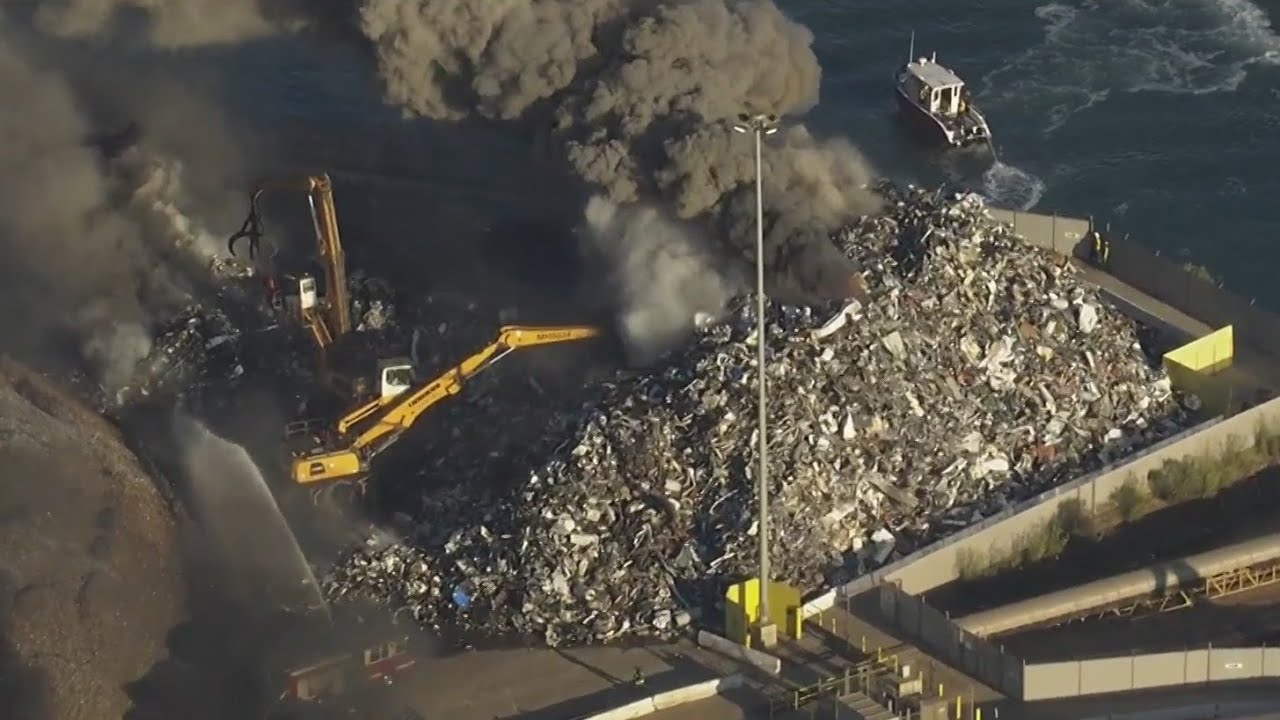 Scrap Metal Fire At Recycling Facility Near Port Of Oakland Blackens Sky