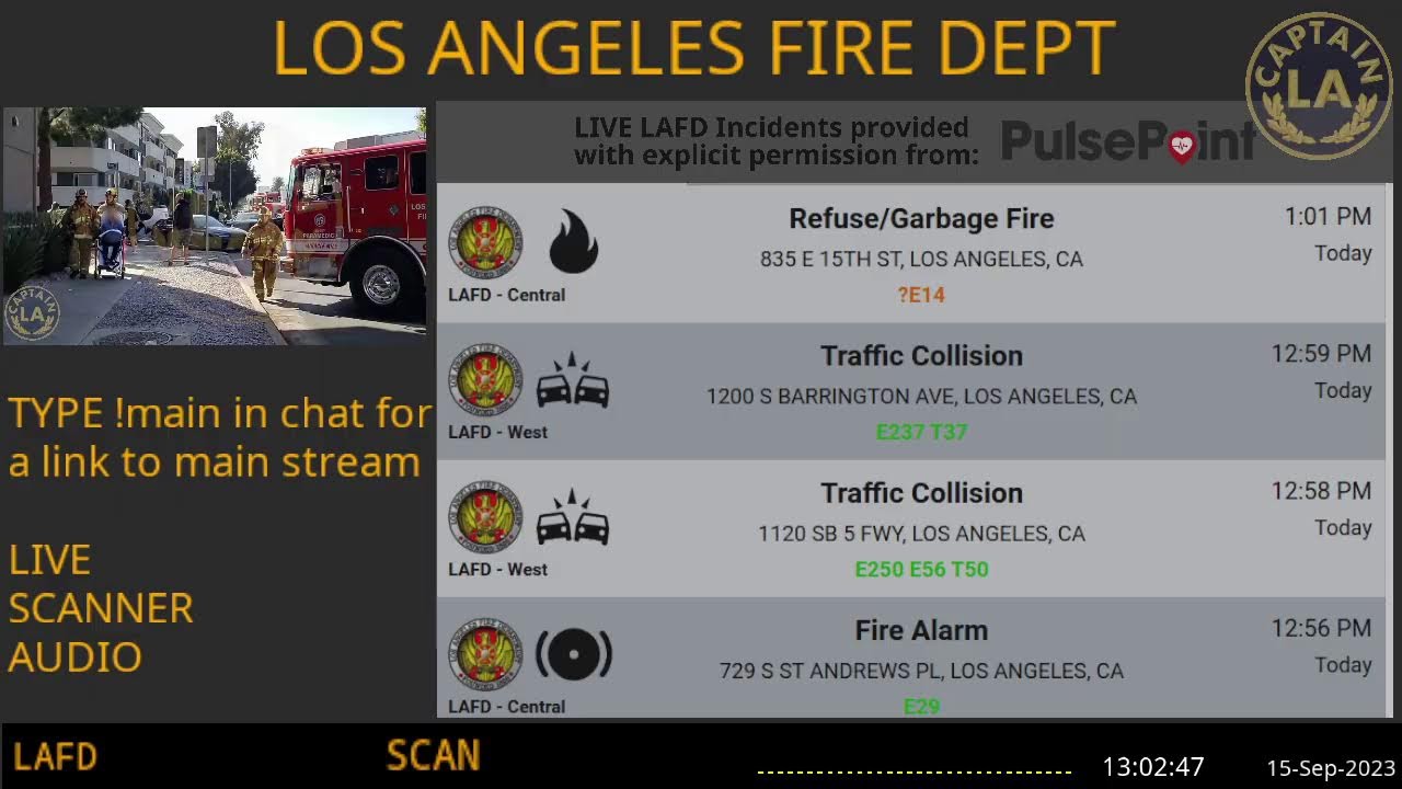 15 Sep 2023 // Lafd Los Angeles Fire Department Scanner Radio Archive // Fire & Ems // La Captain