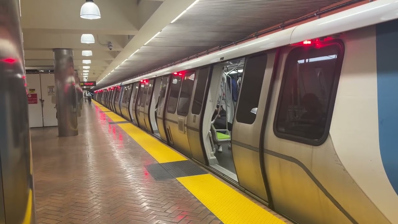 The 7 Car Yellow Line Sfo Airport Train Arriving On Platform 1 At Powell Street Station In Sf