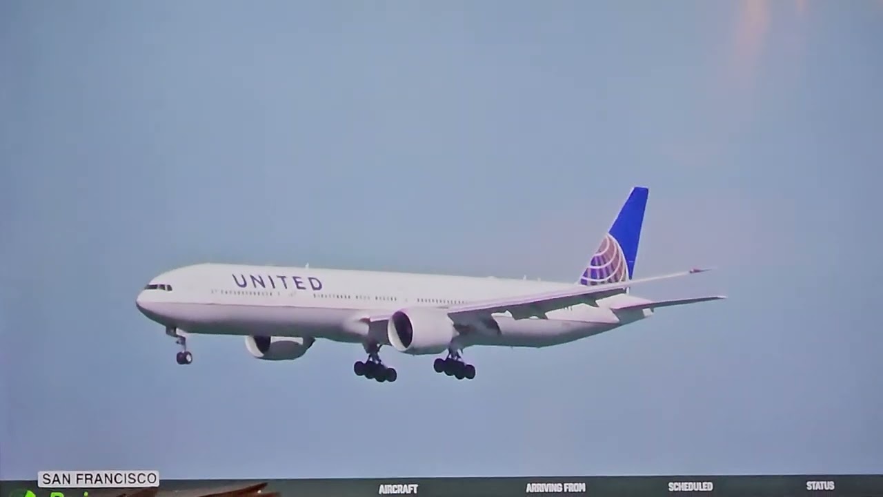 UNITED AIRLINES FLIGHT 59 HEAVY FROM FRA AIRPORT TO SFO AIRPORT A-777-300 LANDING ON RUNWAY 28L 1 United Airlines Flight 59 Heavy From Fra Airport To Sfo Airport A 777 300 Landing On Runway 28l