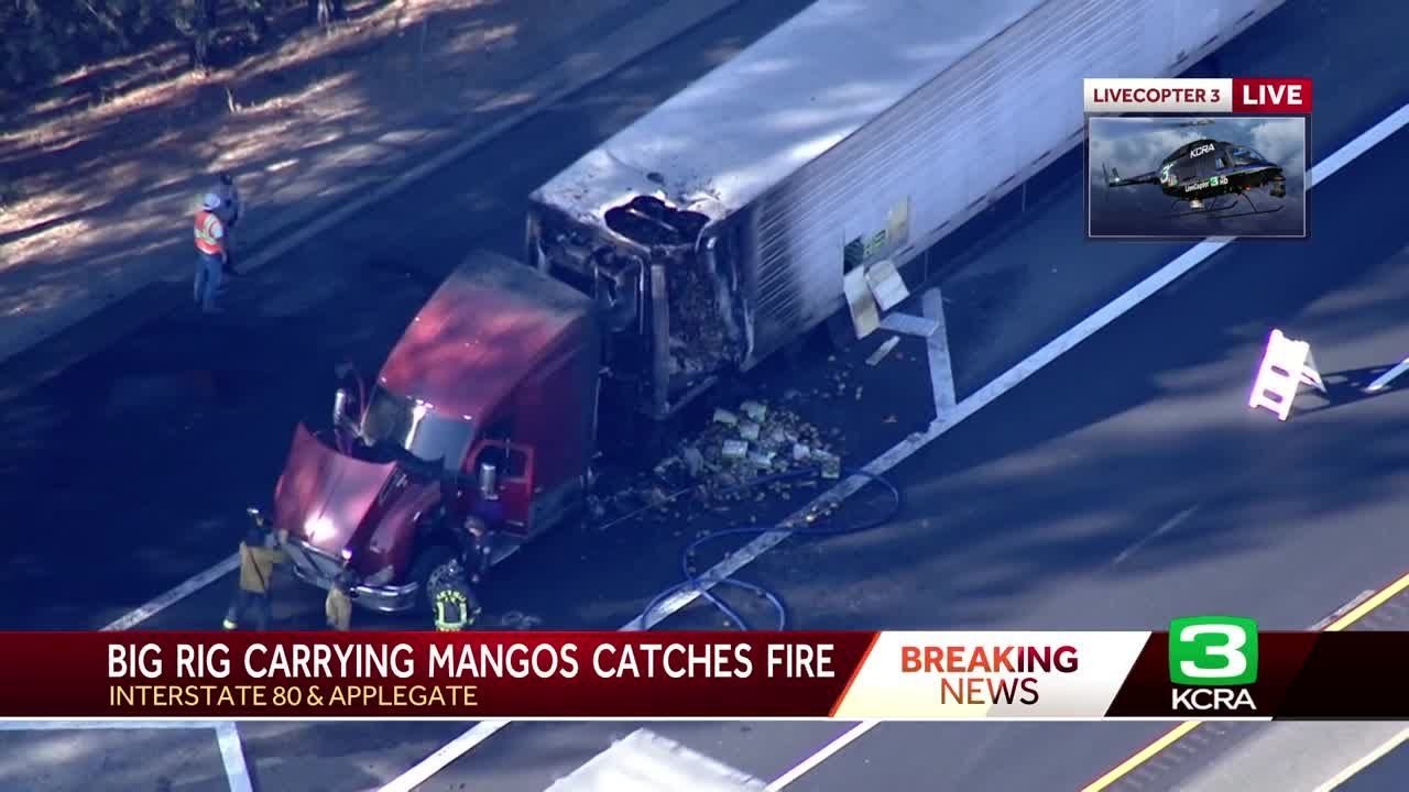 Big Rig Carrying Mangos Catches Fire On I 80