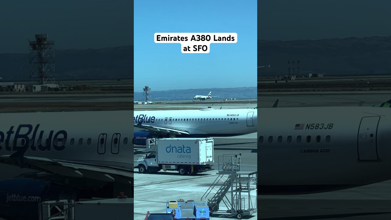 Emirates A380 Landing At Sfo Airport #emirates #a380 #airbusa380 #avgeek