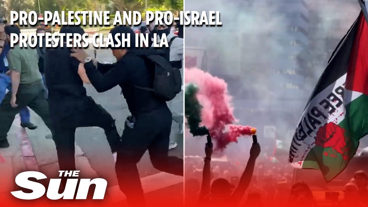 Fight Erupts As Pro Palestine And Pro Israel Protesters Rally In Los Angeles