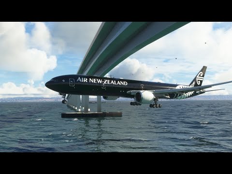Impossible Landing//crossing The Bridge At San Francisco Airport//air New Zealand Plane