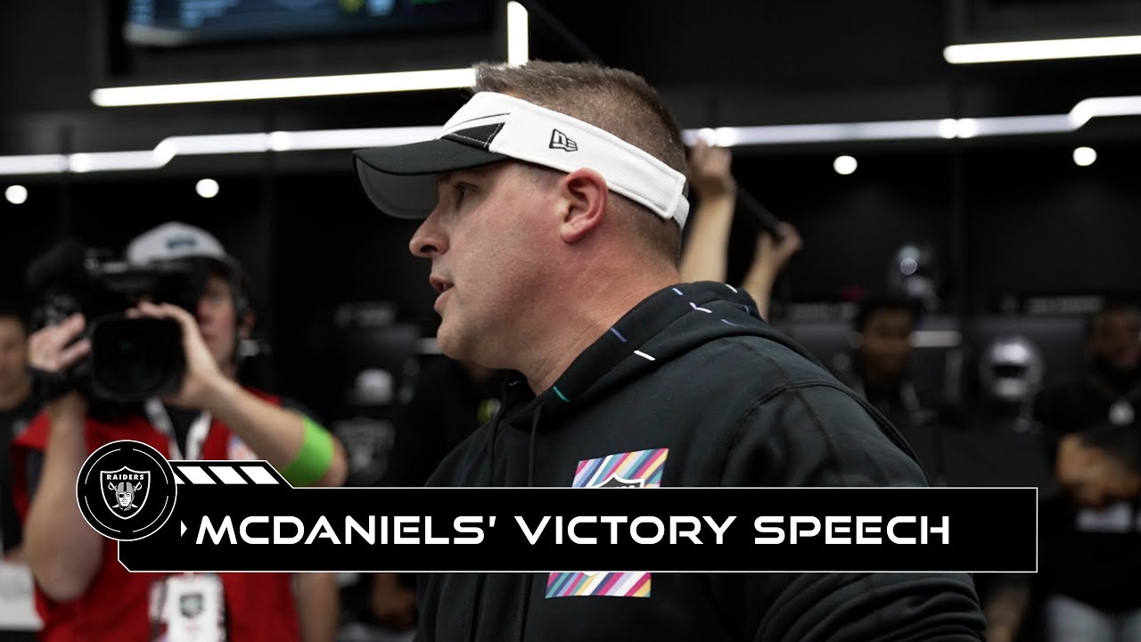 Josh Mcdaniels’ Locker Room Victory Speech Vs. Packers: ‘proud Of The Fight Tonight’ | Raiders | Nfl