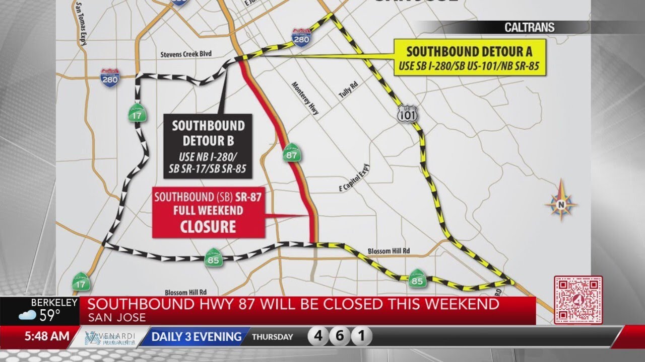 San Jose's Southbound Highway 87 will be closed this weekend