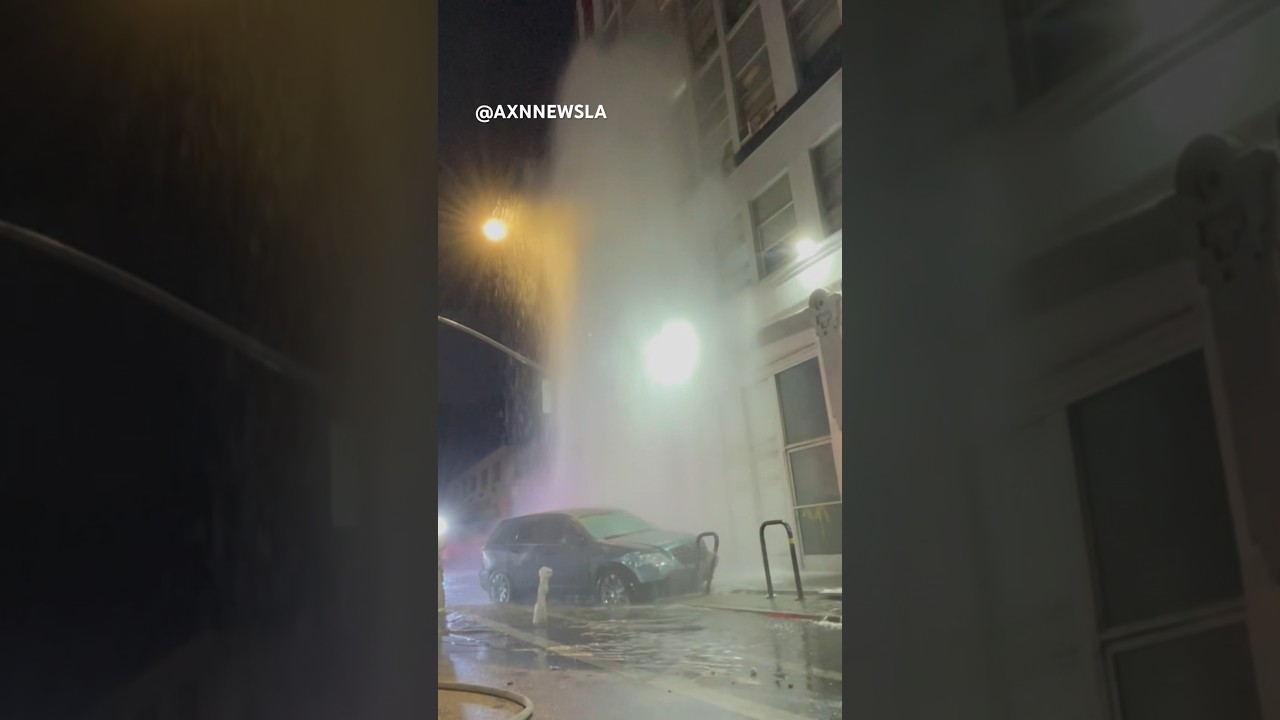 Sheared Fire Hydrant. Brand New Porsche – 5th And Los Angeles In Dtla #lafd #losangeles #skidrow