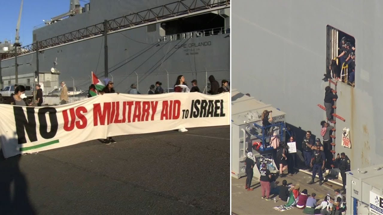 Demonstrators Form Blockade At Port Of Oakland Over Us Aid To Israel