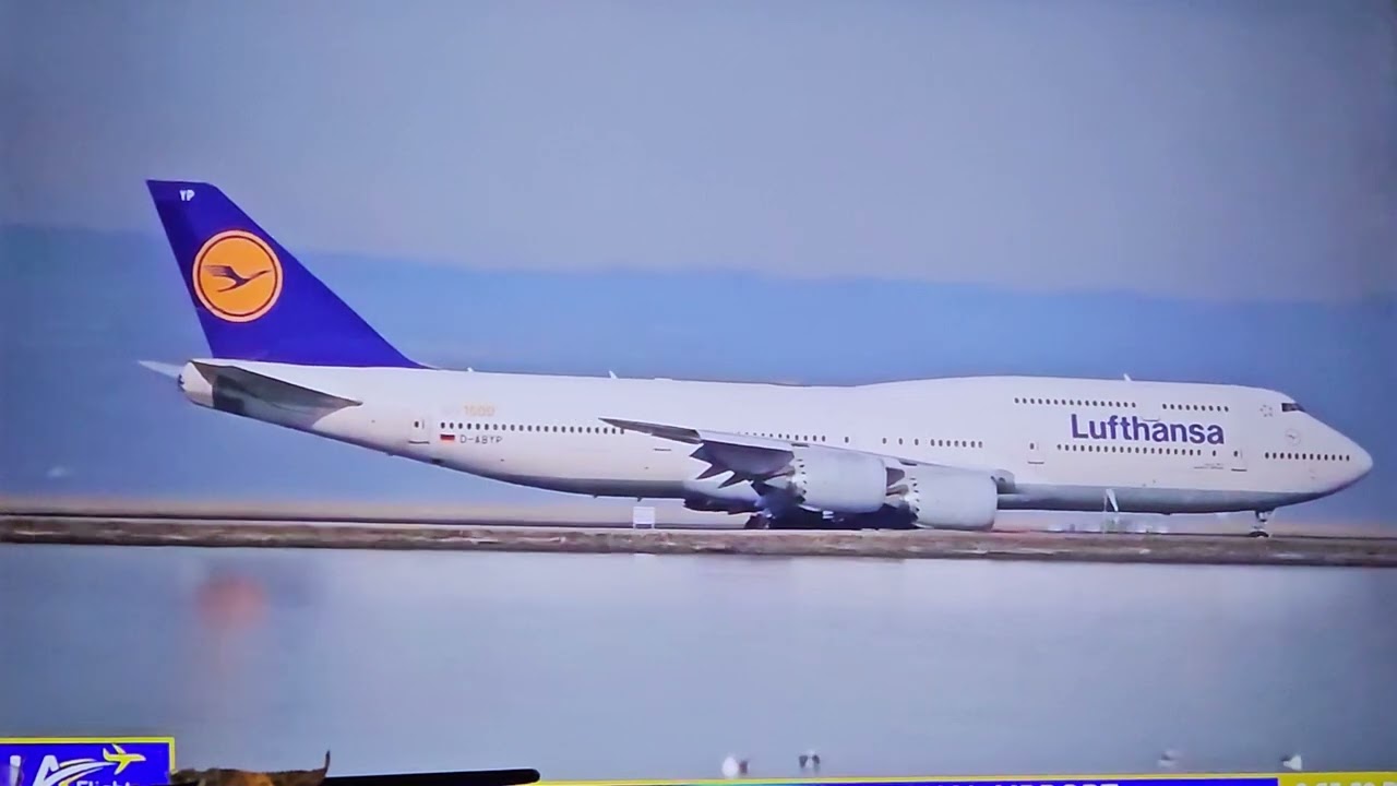 Lufthansa Flight 455 Heavy From Sfo Airport To Fra Airport A 747 800 Takeoff On Runway 28l