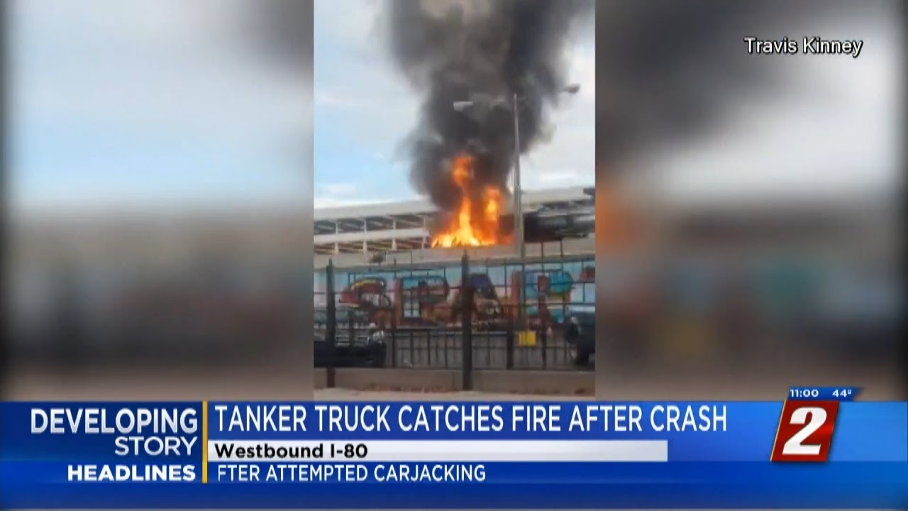 Tanker Truck Catches Fire After Crash