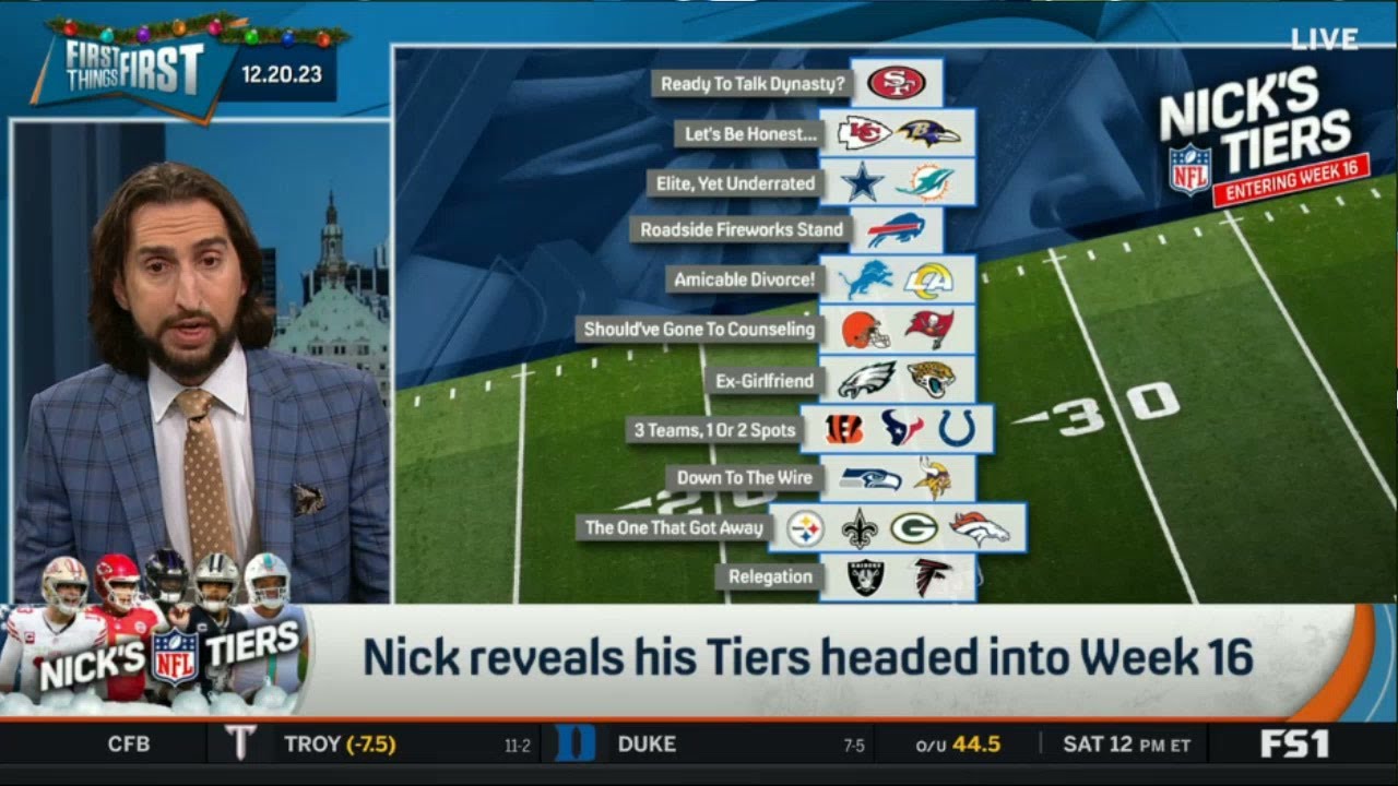 First Things First | “49ers Or Ravens Is No. 1 Tiers?” – Nick Reveals His Tiers Headed Into Week 16