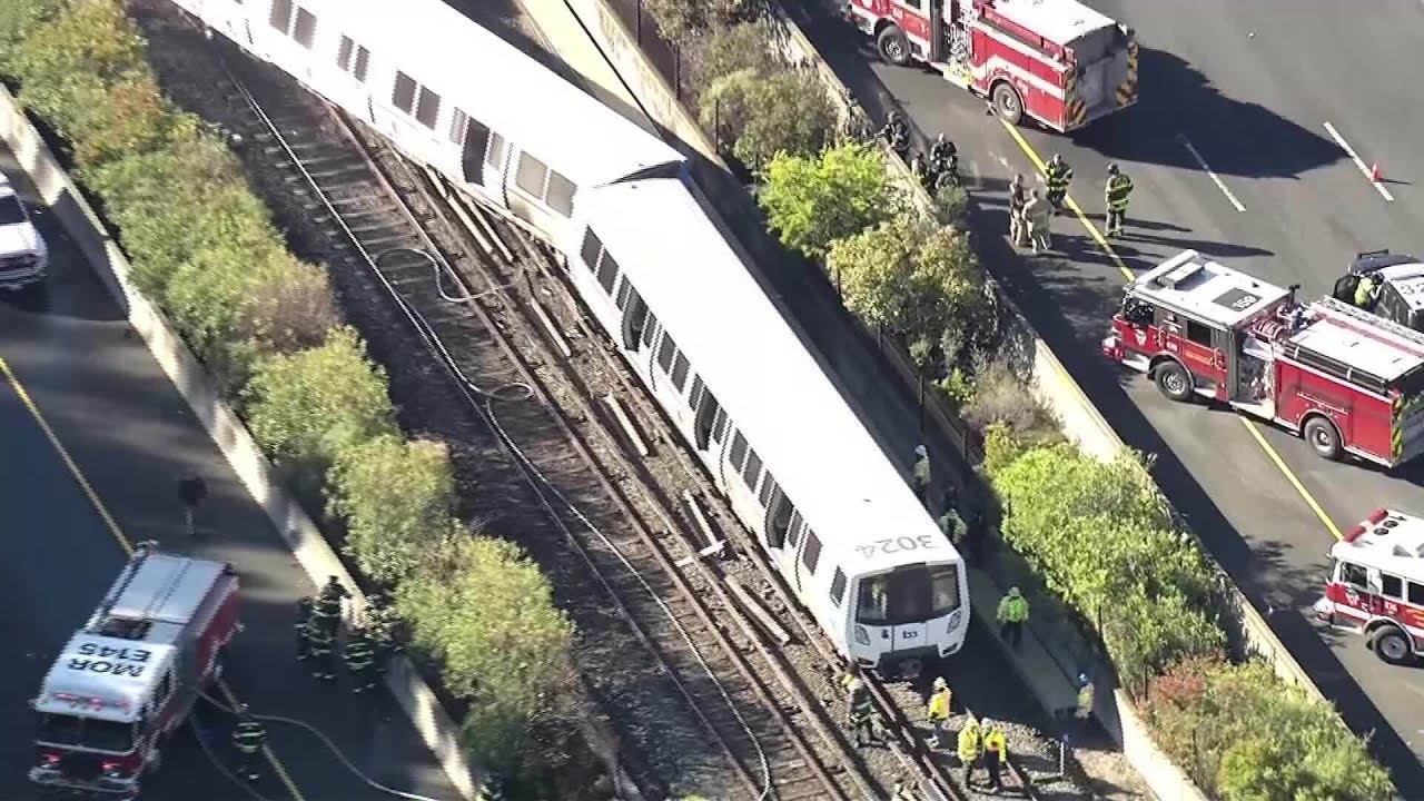 Raw Video: Scene Of Bart Derailment, Fire Between Orinda And Lafayette Stations