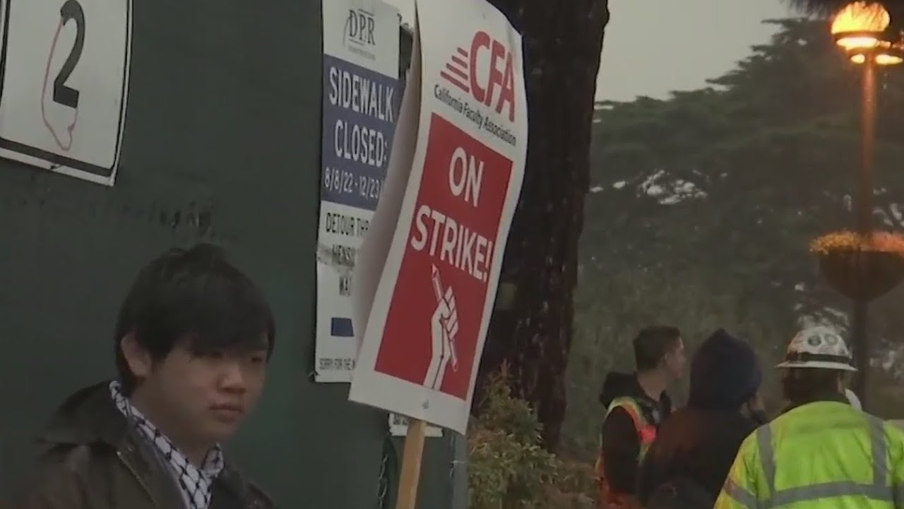 Workers picket outside San Francisco State University as weeklong strike begins 2 workers picket outside san franc