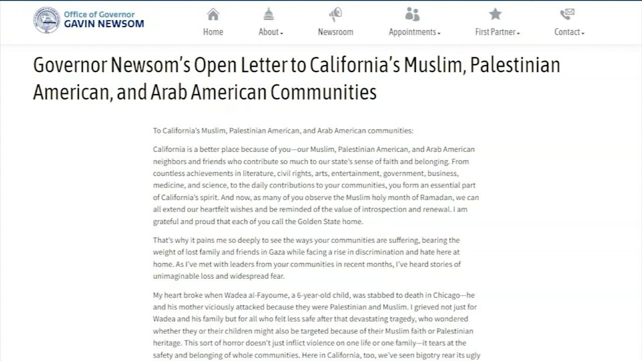 Governor Newsom calls for cease-fire in Gaza in open letter to California Muslims and Arabs 1 governor newsom calls for cease