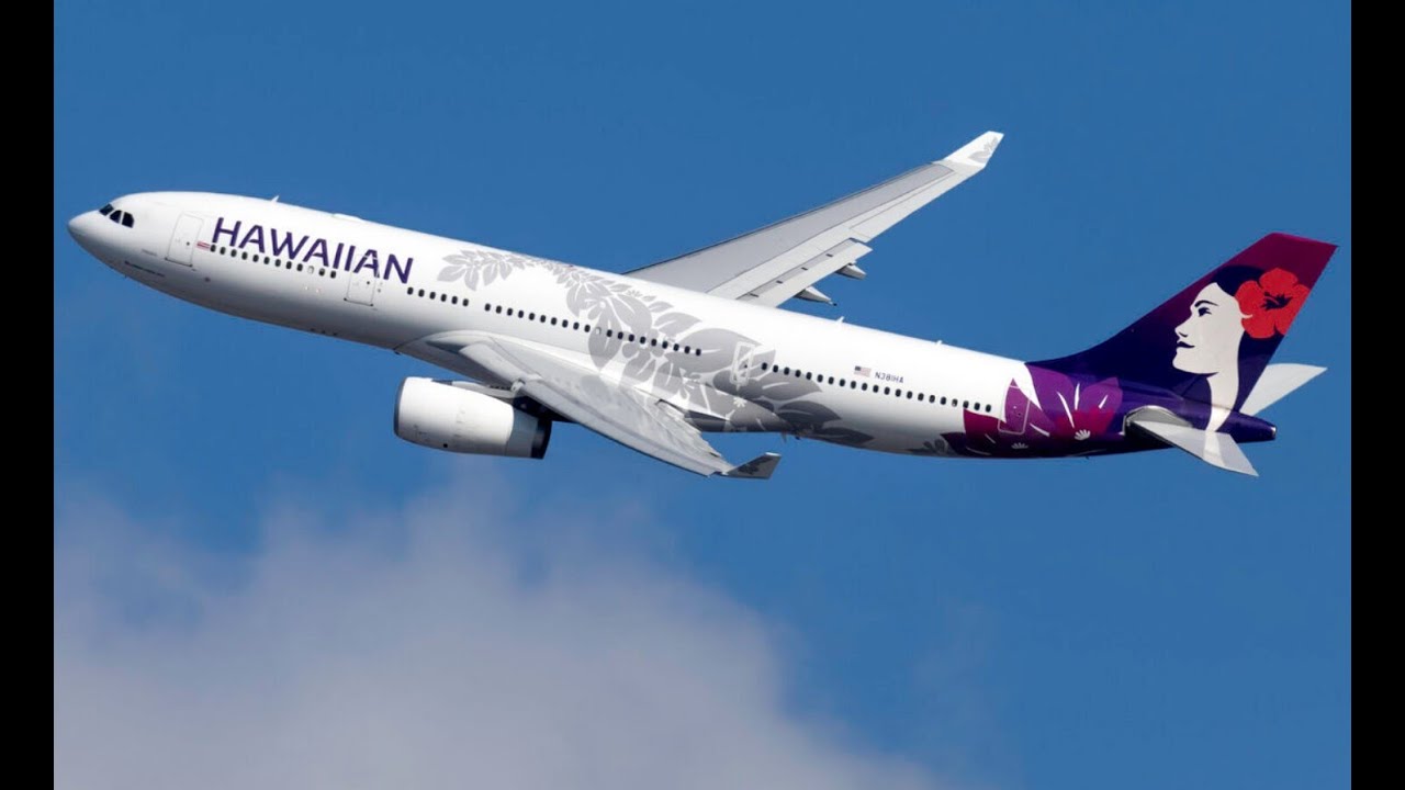 Hawaiian Airlines A330 takes off in San Francisco International Airport. 2 hawaiian airlines a330 takes off