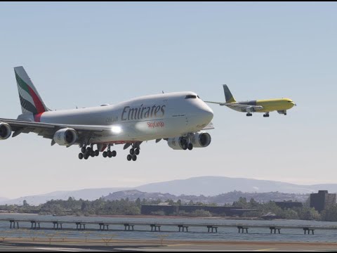 boeing 747 landing and parking a