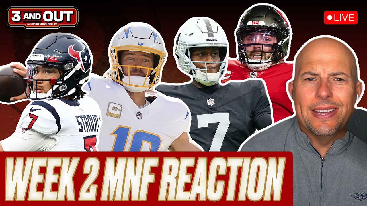 Reaction to Justin Herbert & Chargers DEFEATING Raiders on MNF | 3 & Out NFL Live 1 reaction to justin herbert charg