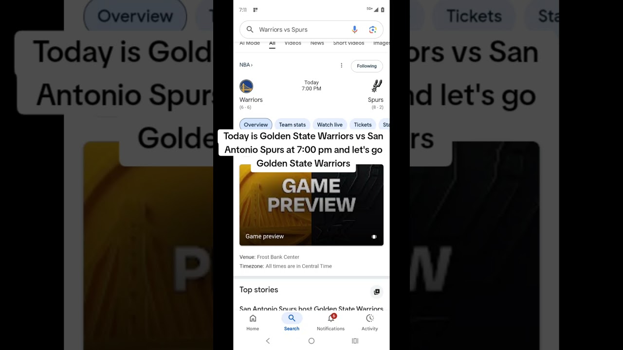Today is Golden State Warriors vs San Antonio Spurs at 7:00 pm and let's go Golden State Warriors 2 today is golden state warriors v