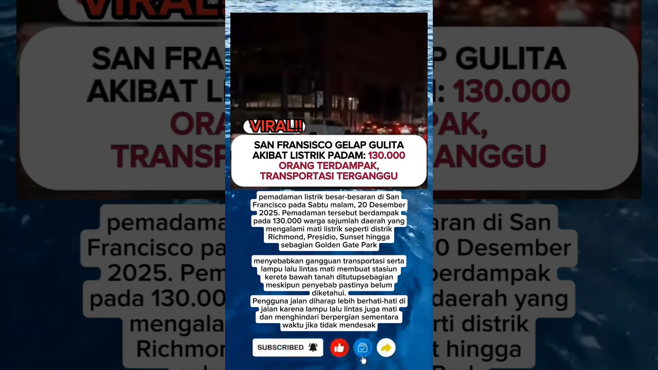GELAP GULITA!! San Fransisco padamkan Listrik Besar Besaran #viral#sanfrancisco#news#shorts #fyp 1 gelap gulita san fransisco padam