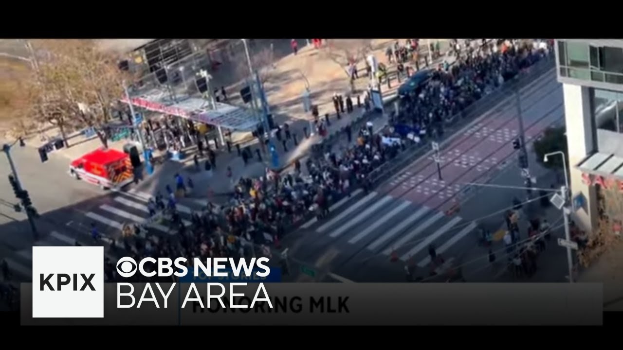 thousands of people marching in