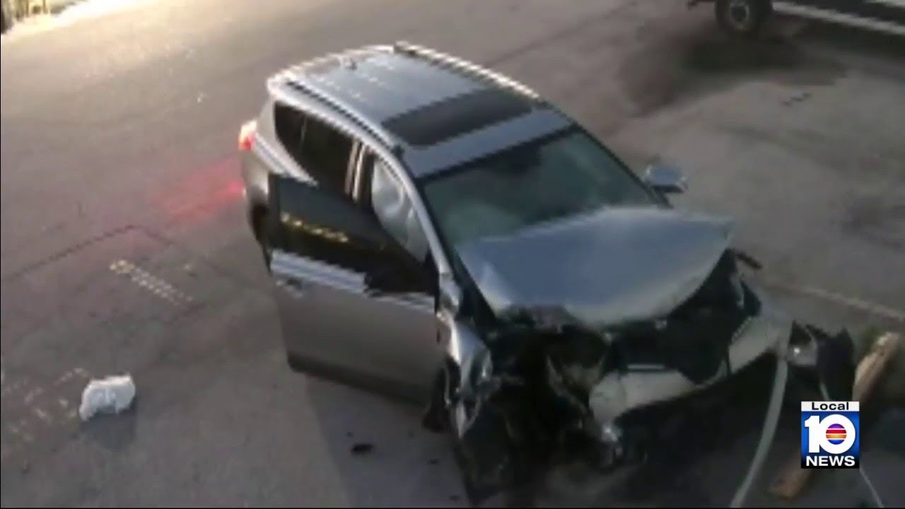 vehicle badly damaged after slam